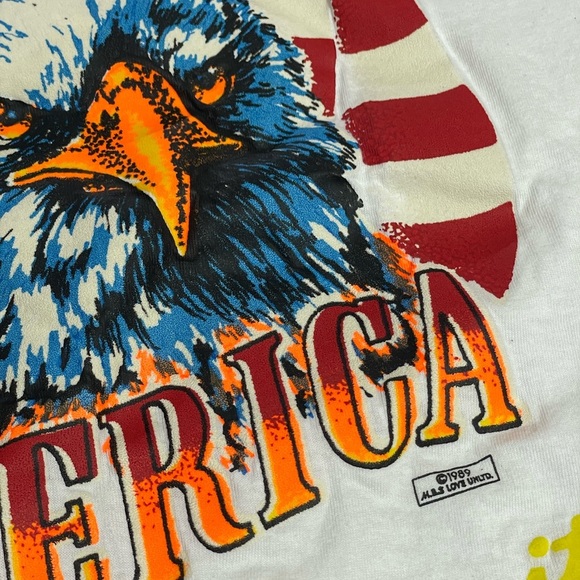 Vintage 1989 USA White Short Sleeve Tee Single Stitch Patriotic Graphic America - Picture 2 of 7